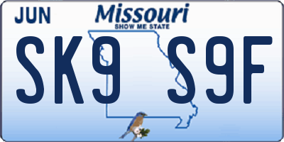 MO license plate SK9S9F