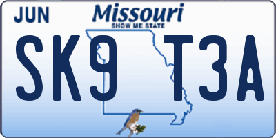 MO license plate SK9T3A