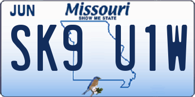 MO license plate SK9U1W