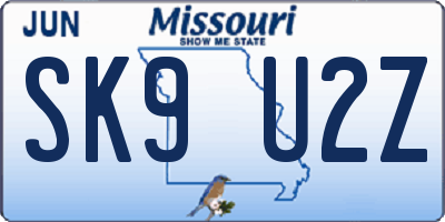 MO license plate SK9U2Z