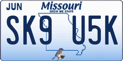 MO license plate SK9U5K
