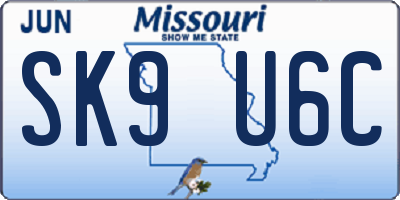 MO license plate SK9U6C