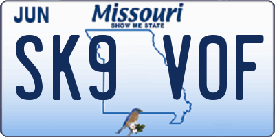 MO license plate SK9V0F