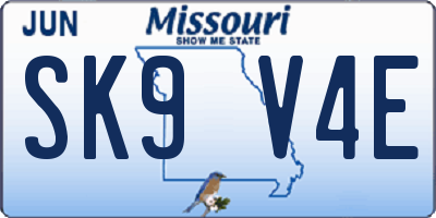 MO license plate SK9V4E