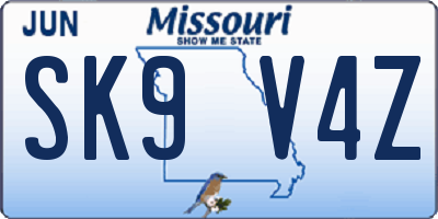 MO license plate SK9V4Z