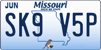 MO license plate SK9V5P