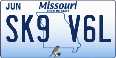 MO license plate SK9V6L
