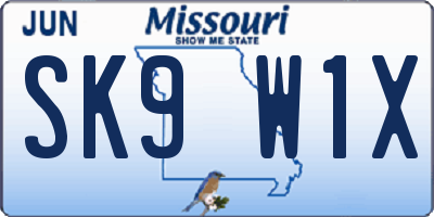 MO license plate SK9W1X