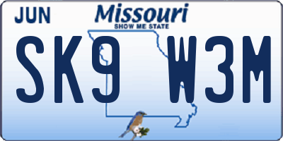 MO license plate SK9W3M
