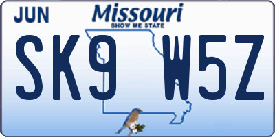 MO license plate SK9W5Z