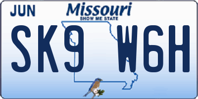 MO license plate SK9W6H