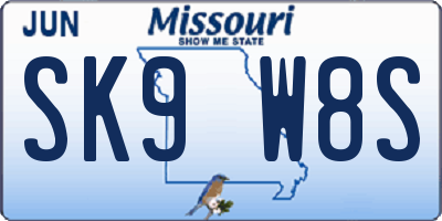 MO license plate SK9W8S