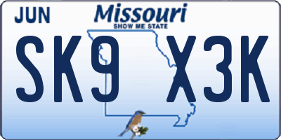 MO license plate SK9X3K