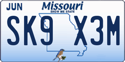 MO license plate SK9X3M