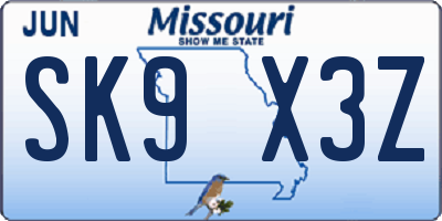 MO license plate SK9X3Z