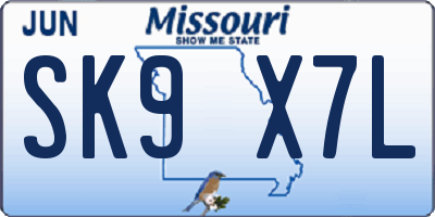 MO license plate SK9X7L