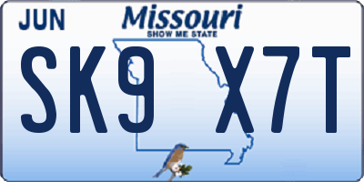 MO license plate SK9X7T