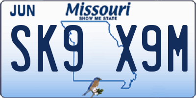 MO license plate SK9X9M