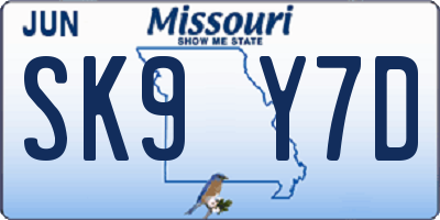 MO license plate SK9Y7D