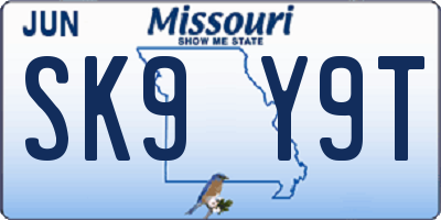 MO license plate SK9Y9T