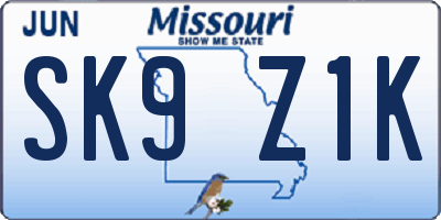 MO license plate SK9Z1K