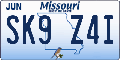 MO license plate SK9Z4I
