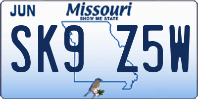MO license plate SK9Z5W