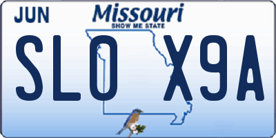 MO license plate SL0X9A