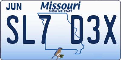 MO license plate SL7D3X