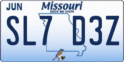 MO license plate SL7D3Z