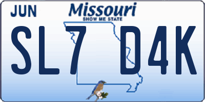MO license plate SL7D4K
