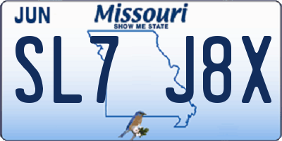 MO license plate SL7J8X