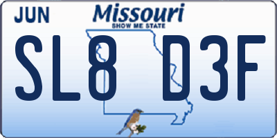 MO license plate SL8D3F