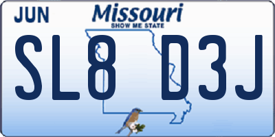 MO license plate SL8D3J