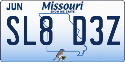 MO license plate SL8D3Z