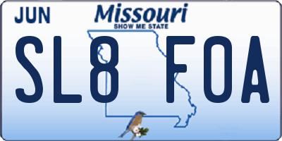 MO license plate SL8F0A