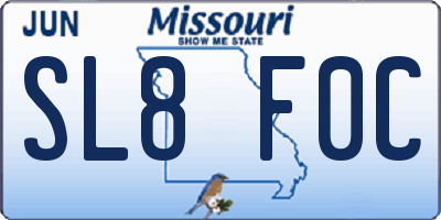 MO license plate SL8F0C
