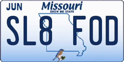 MO license plate SL8F0D