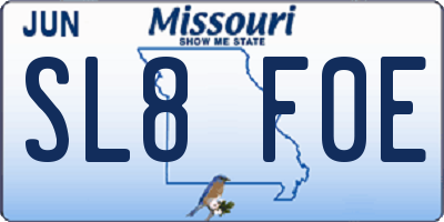 MO license plate SL8F0E