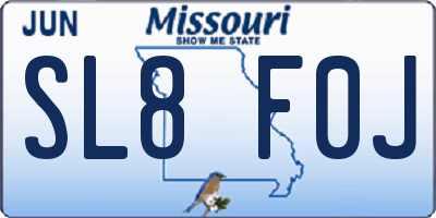 MO license plate SL8F0J