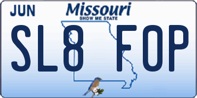 MO license plate SL8F0P