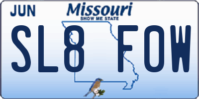 MO license plate SL8F0W