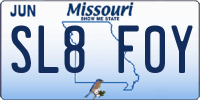 MO license plate SL8F0Y