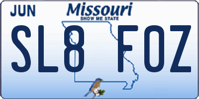 MO license plate SL8F0Z