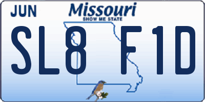 MO license plate SL8F1D