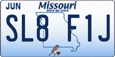 MO license plate SL8F1J