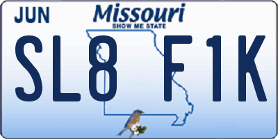 MO license plate SL8F1K