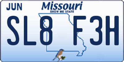 MO license plate SL8F3H