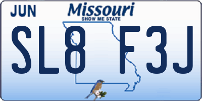 MO license plate SL8F3J