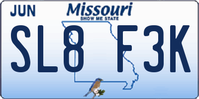 MO license plate SL8F3K